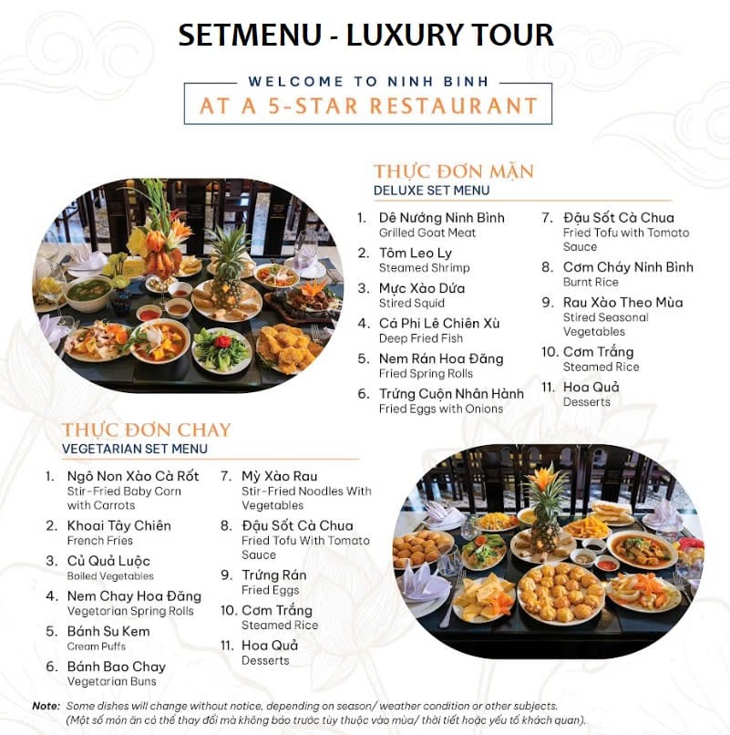 Setmenu lunch for Luxury tour